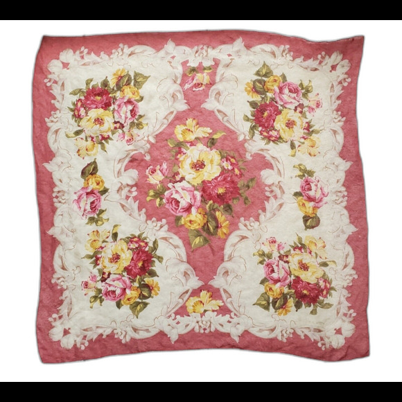 Vintage ECHO Square Scarf Sheer Red Orange Yellow Garden Roses Floral 34"x34" - Picture 5 of 5